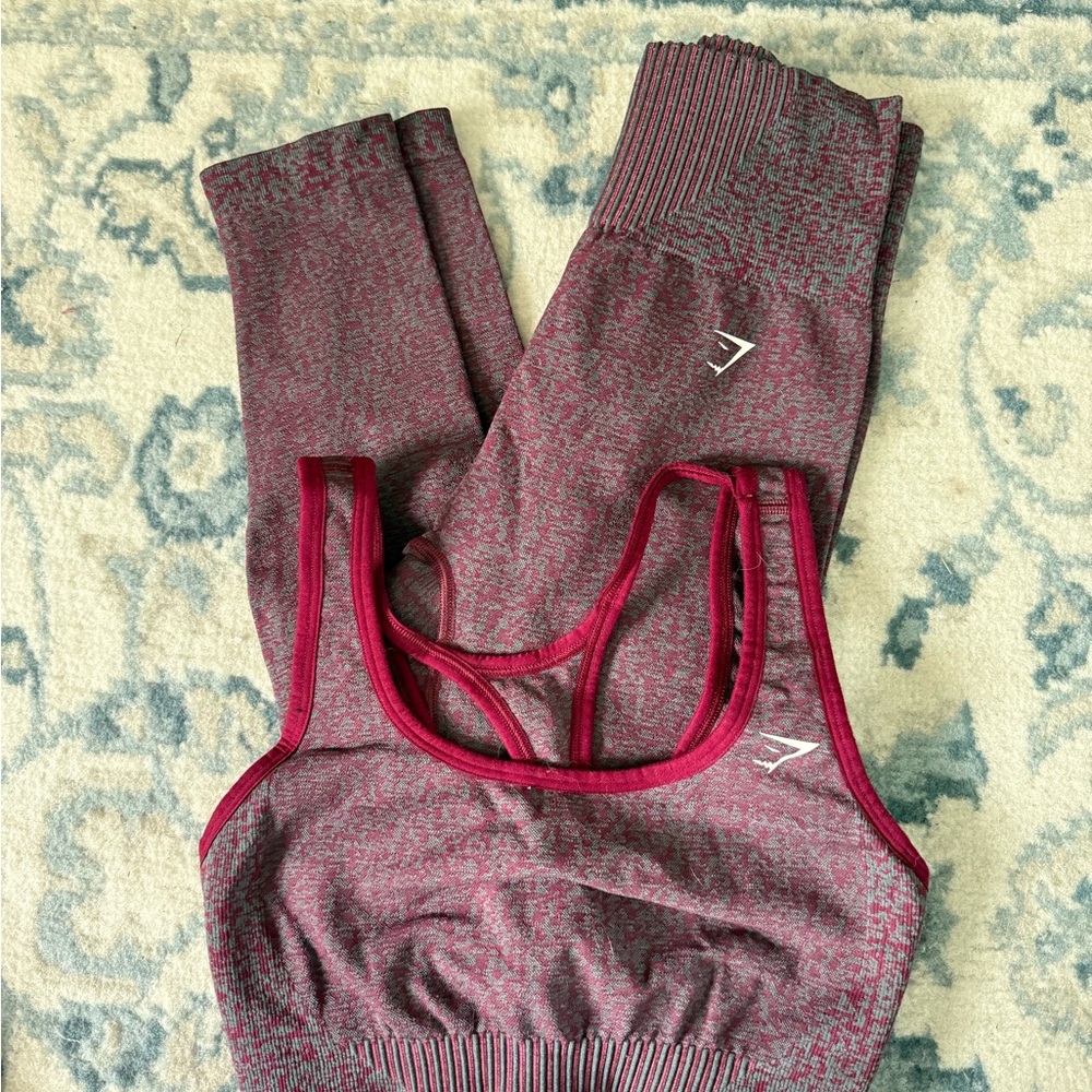 Gymshark Maroon Seamless Sports Bra and Leggings Set